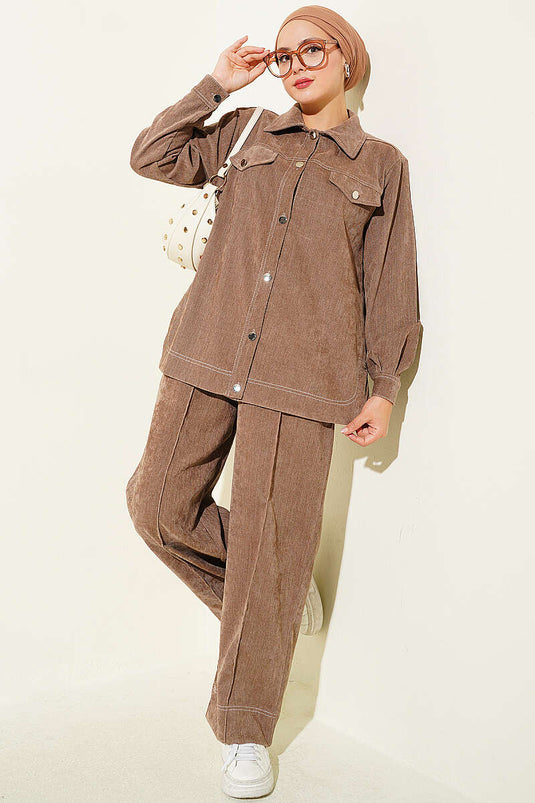 Metallknopf-Jeans-Set In Mink