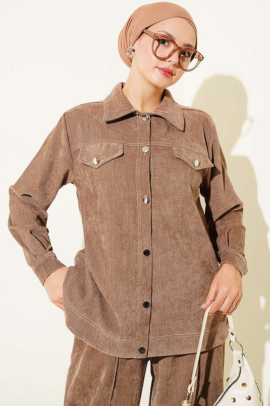 Metallknopf-Jeans-Set In Mink