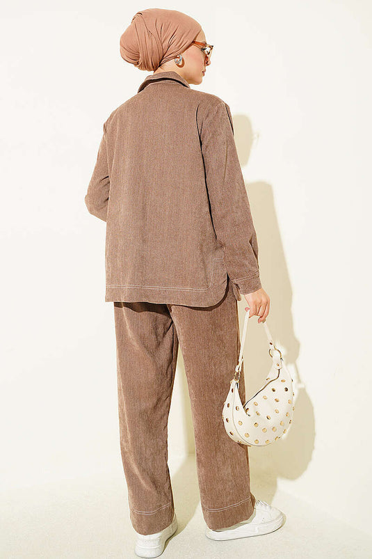 Metallknopf-Jeans-Set In Mink