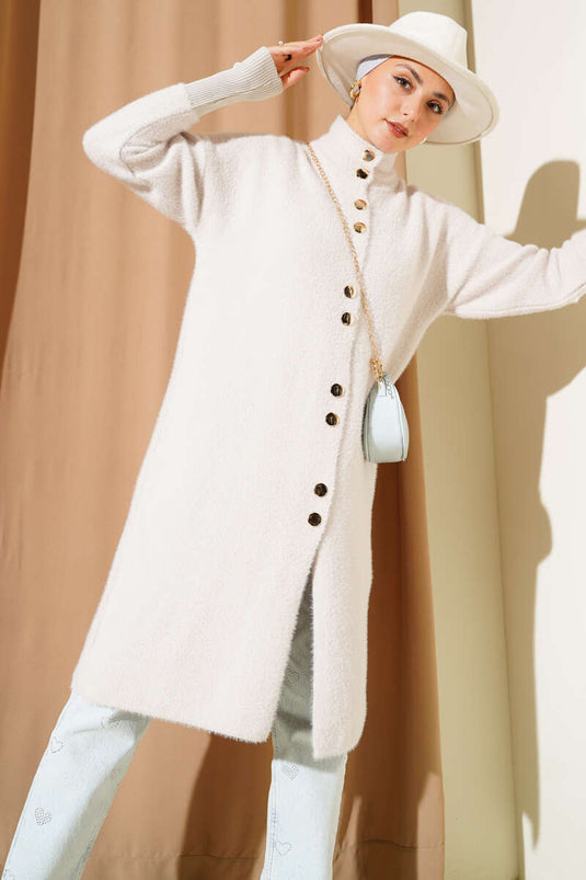 Metal Düğmeli Sakallı Hırka Taş