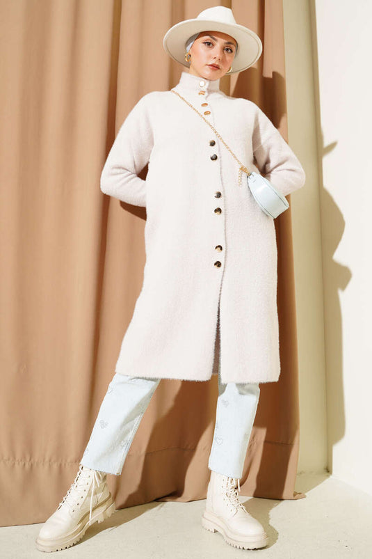 Metal Düğmeli Sakallı Hırka Taş