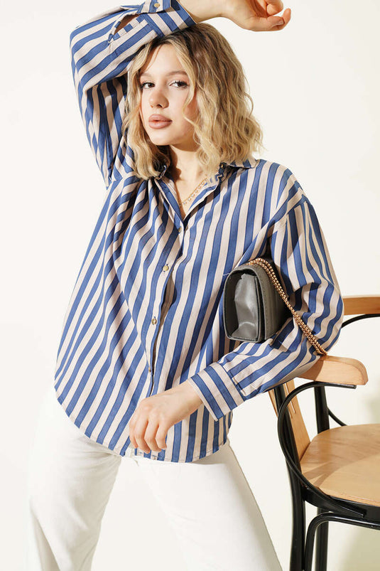 Chemise ample rayée à boutons métalliques bleu marine