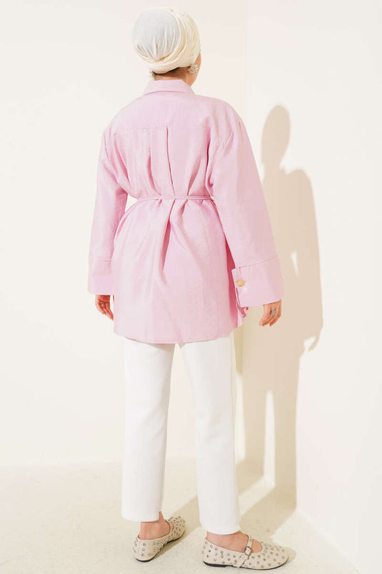 Camicia con bottoni in metallo e fiocco rosa