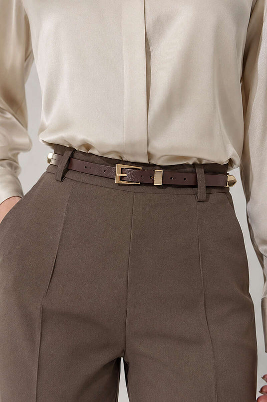Ceinture Fine À Boucle Carrée En Métal Café