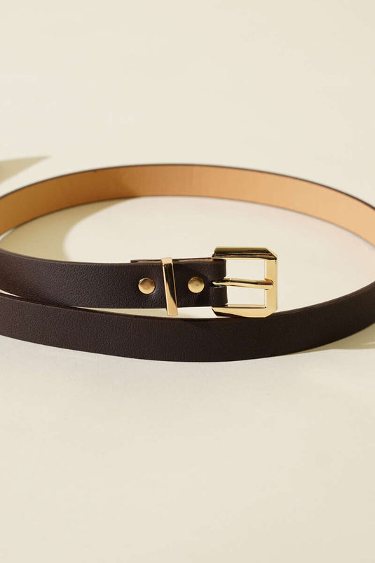 Ceinture fine à boucle carrée en métal marron foncé