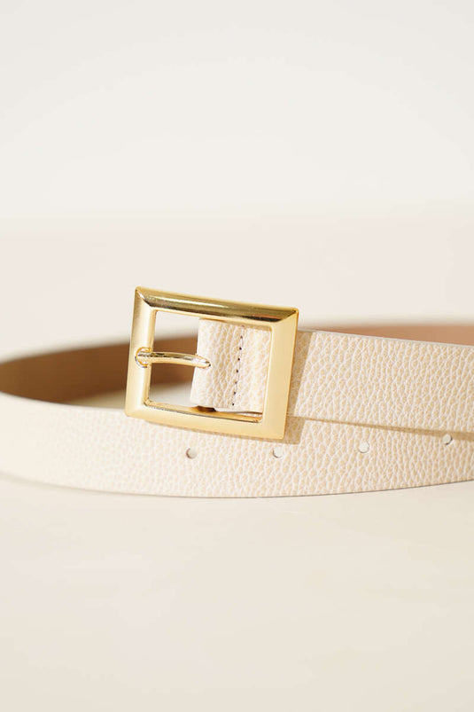 Metal Kare Tokalı Kemer Bej