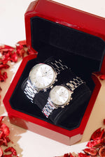 Montre-bracelet pour couple amoureux avec bracelet en métal argenté