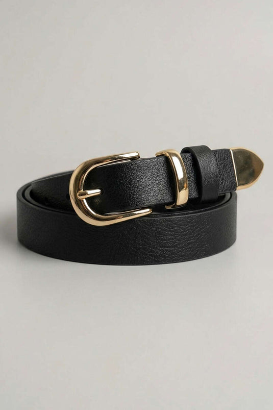 Cintura con fibbia ovale in metallo nero e oro
