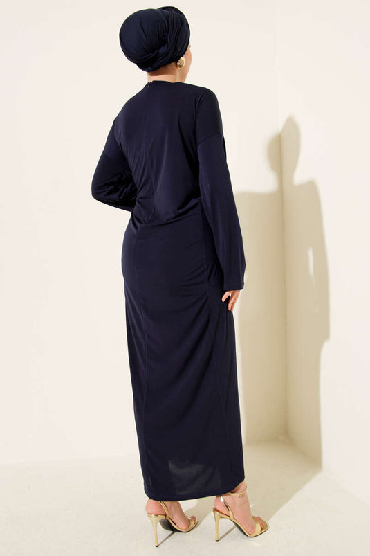 Robe Sandy bleue marine à cordon avec boucle en métal