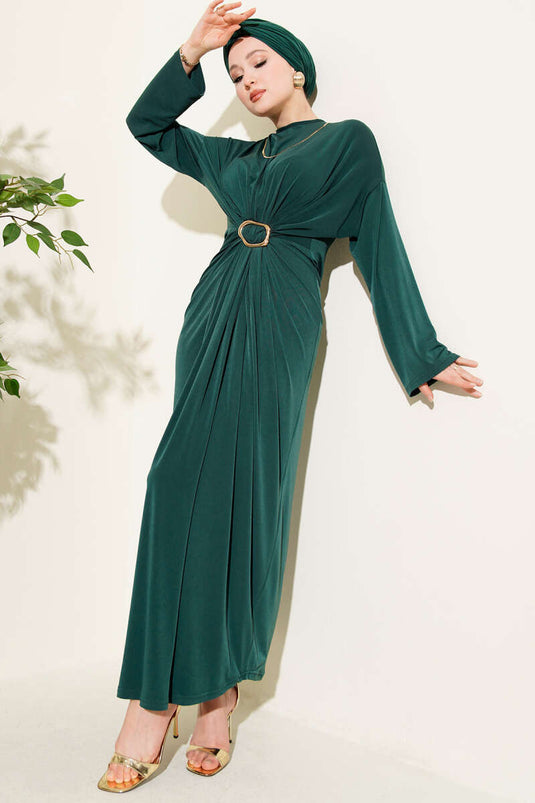 Robe Sandy à cordon froncé avec boucle en métal émeraude
