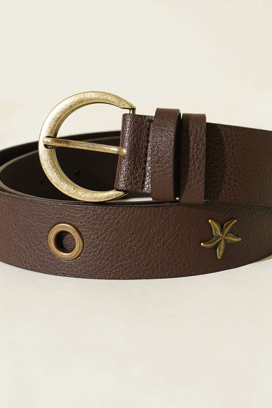 Metal Tokalı Deniz Yıldızı Desenli Kemer Acı Kahve