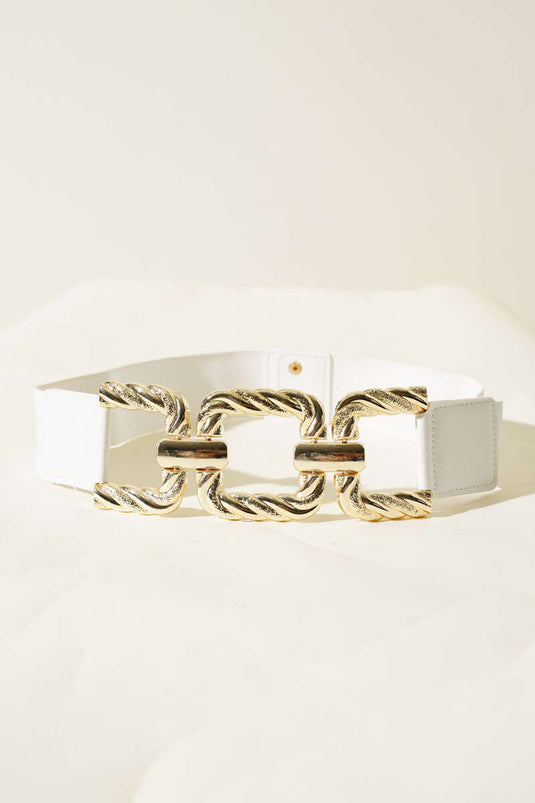 Metal Buckle Belt White