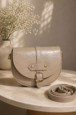 Sac À Main Femme Beige À Boucle Métallique Magnétique