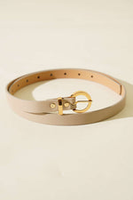 Ceinture Fine Beige À Boucle Ronde En Métal