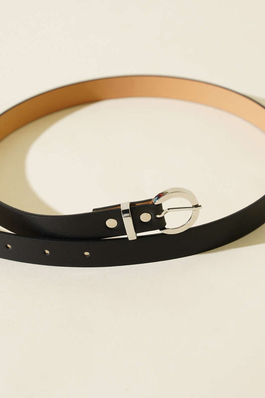 Ceinture fine avec boucle ronde en métal, noire