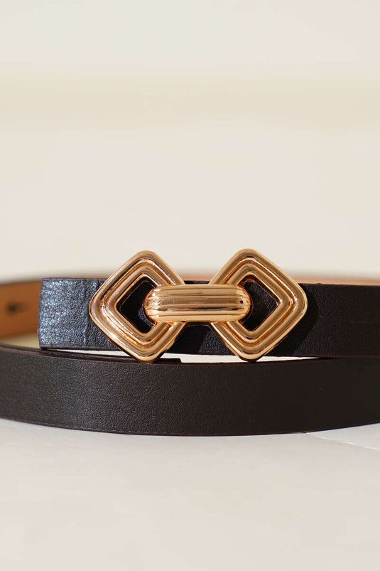 Metallkette mit Schnalle, dünner Gürtel, Dunkelbraun