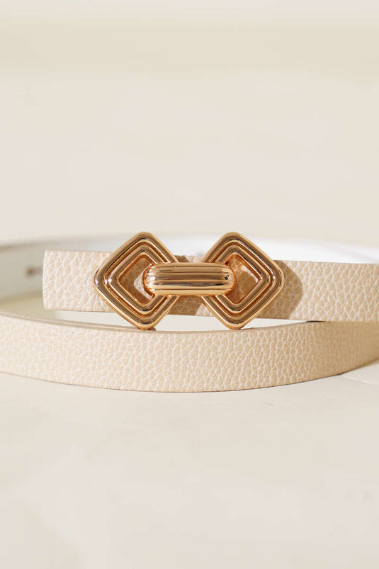 Ceinture fine beige avec boucle et chaîne en métal zinc