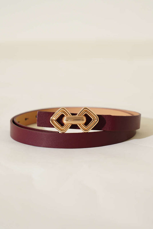 Ceinture fine bordeaux à boucle chaîne en métal