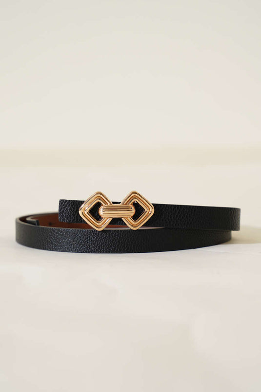 Ceinture fine noire à boucle chaîne en métal