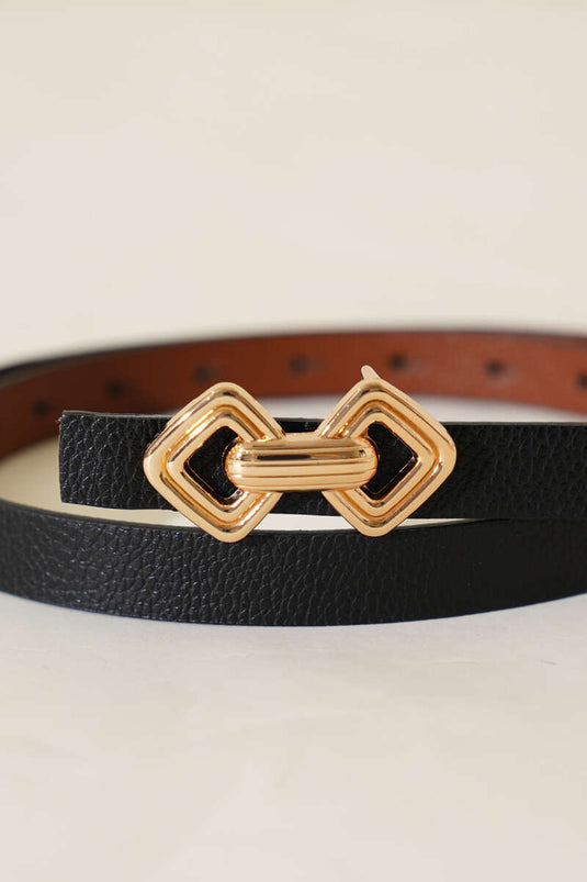 Ceinture fine noire à boucle chaîne en métal