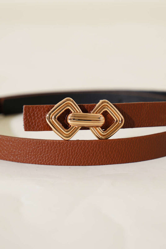 Ceinture fine à boucle chaîne en métal beige