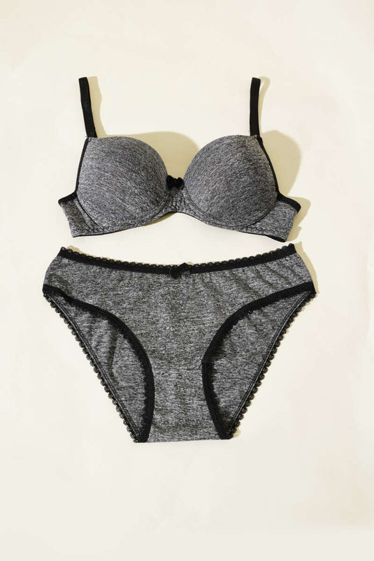 طقم حمالة صدر مايكرو-مدعوم باللون الرمادي