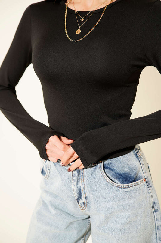 Micro Long-Sleeve Blouse Black