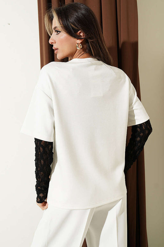 Midilli Embroidered Modal T-shirt Ecru