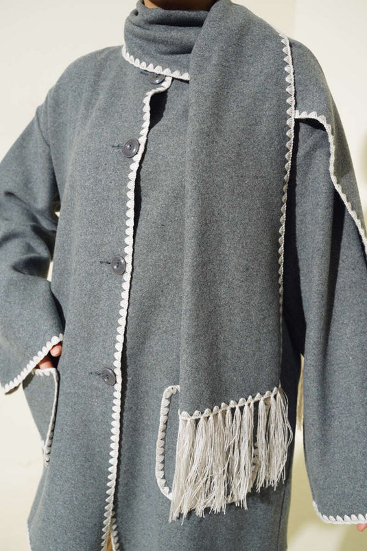 Mussel Stitched Scarf Jacket in Smoke