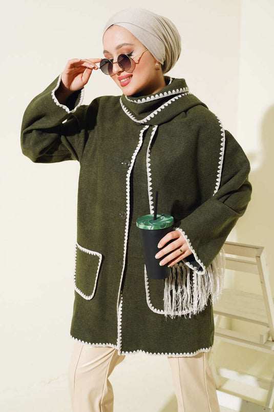 Mussel Stitched Scarf Jacket Khaki