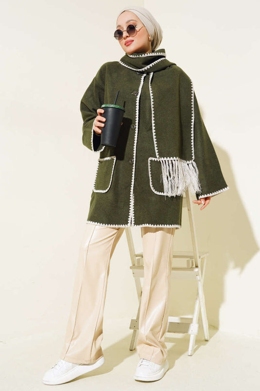 Midye Dikişli Atkılı Ceket Haki