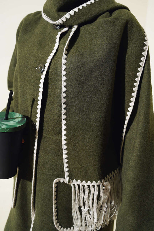 Mussel Stitched Scarf Jacket Khaki