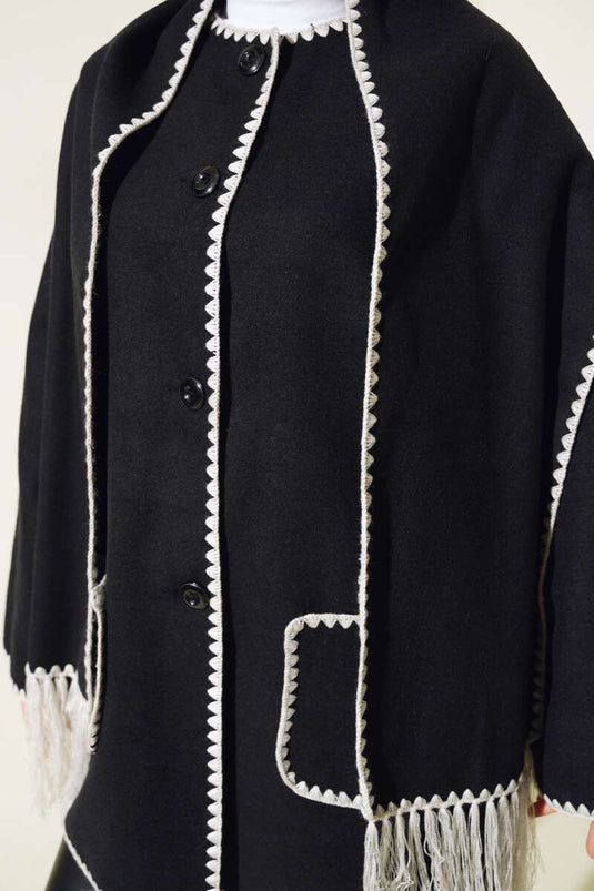 Mussel Stitched Scarf Jacket Black