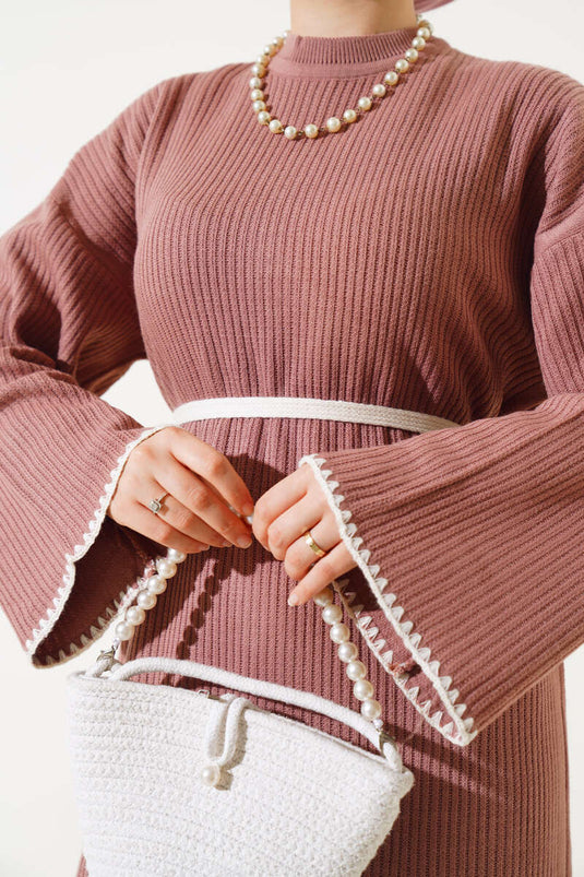 Robe En Maille En Velours Côtelé À Coutures Moules Dusty Rose