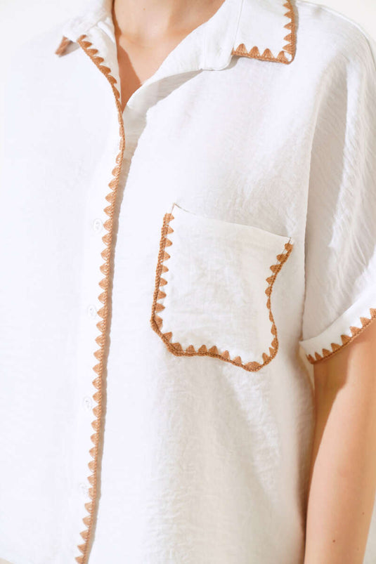 Kurzarmhemd mit Muschelnaht, Ecru