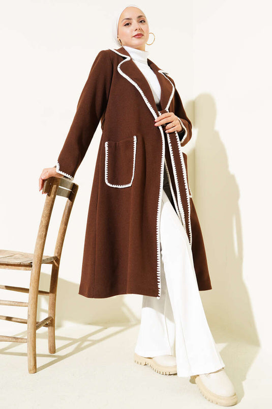 Seashell Stitch Belted Cashmere Coat, Coffee