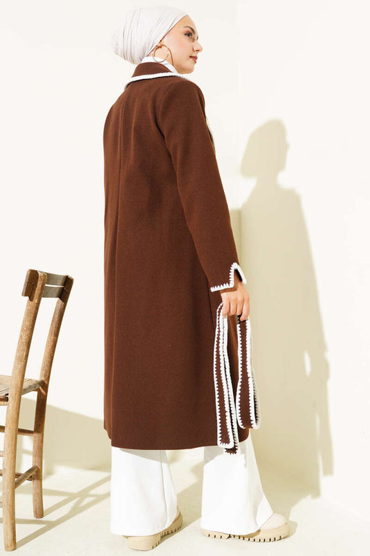 Seashell Stitch Belted Cashmere Coat, Coffee