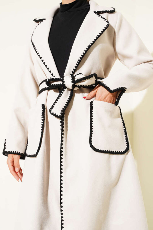 Seashell Stitch Belted Cashmere Coat with Stone