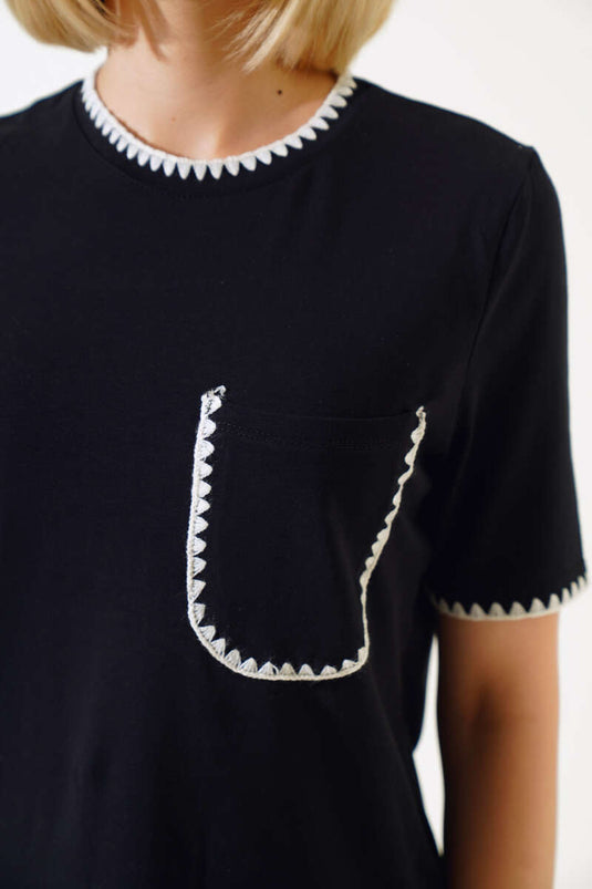 Midye Dikişli T-shirt Siyah