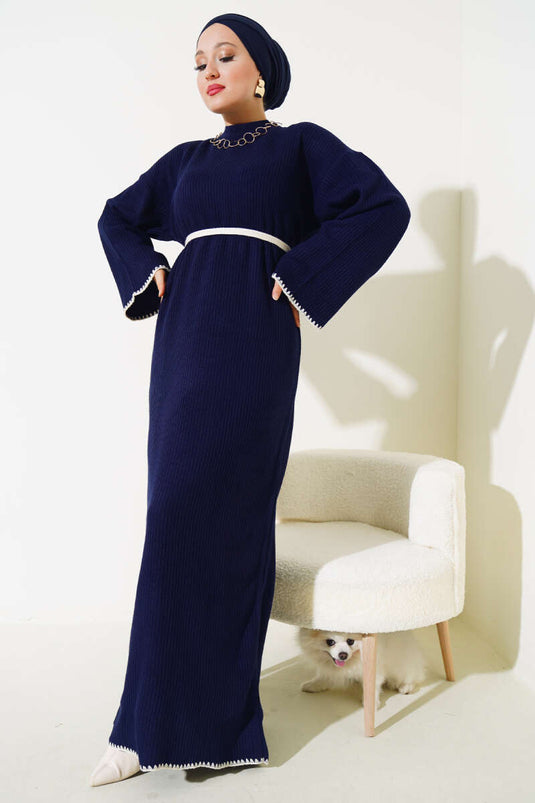 Midye Dikişli Triko Elbise Lacivert