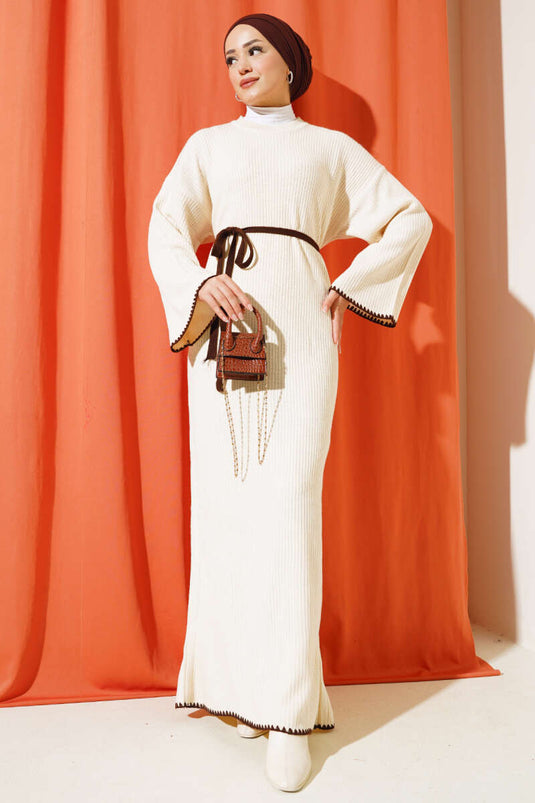 Mussel Stitched Knit Dress Stone