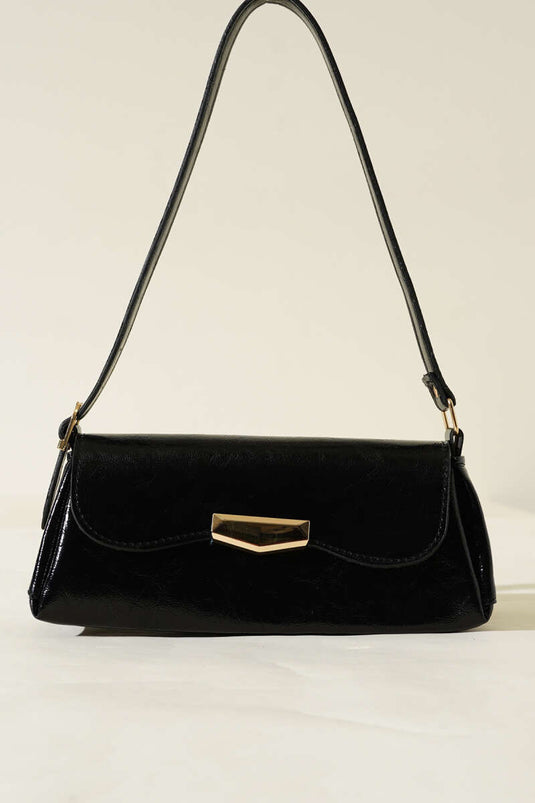 Patent Leather Bag with Magnetic Closure, Black