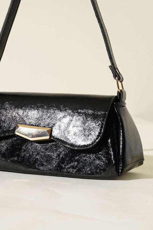 Patent Leather Bag with Magnetic Closure, Black
