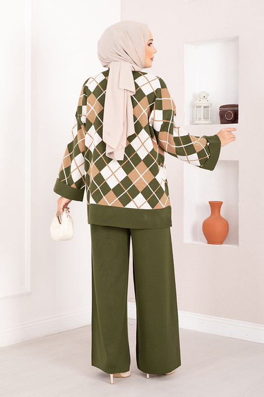 Ensemble hijab tricoté à motif baklava Milano kaki