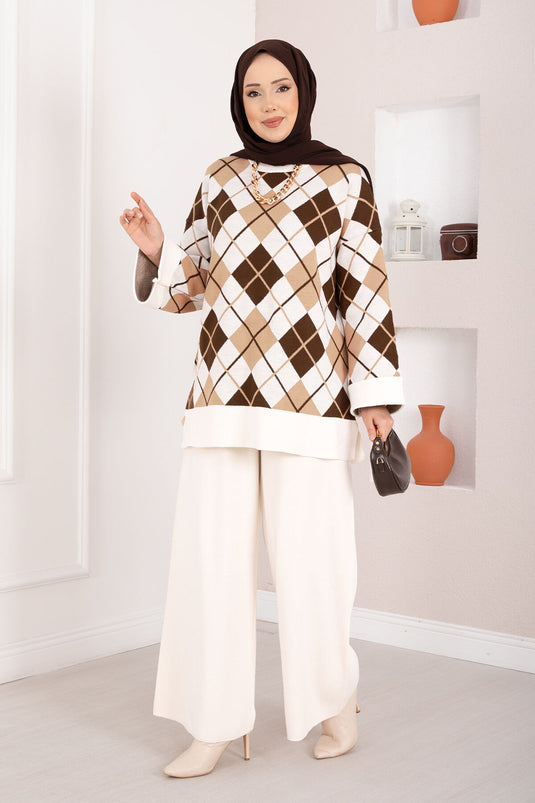 Ensemble hijab tricoté à motif baklava Milano, couleur crème