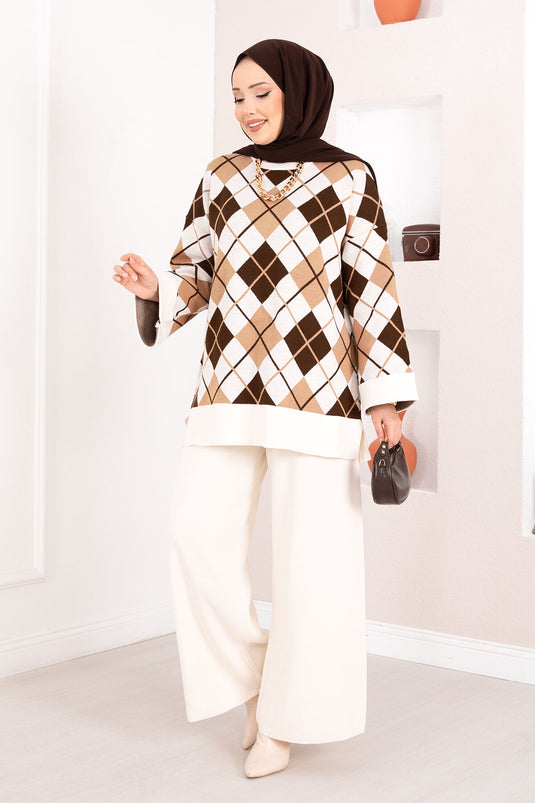 Ensemble hijab tricoté à motif baklava Milano, couleur crème