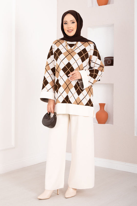 Ensemble hijab tricoté à motif baklava Milano, couleur crème