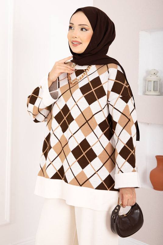 Ensemble hijab tricoté à motif baklava Milano, couleur crème