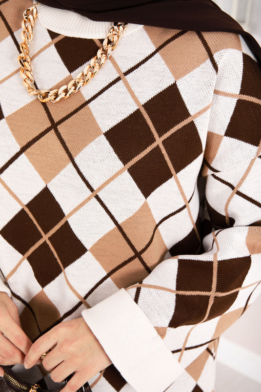 Ensemble hijab tricoté à motif baklava Milano, couleur crème