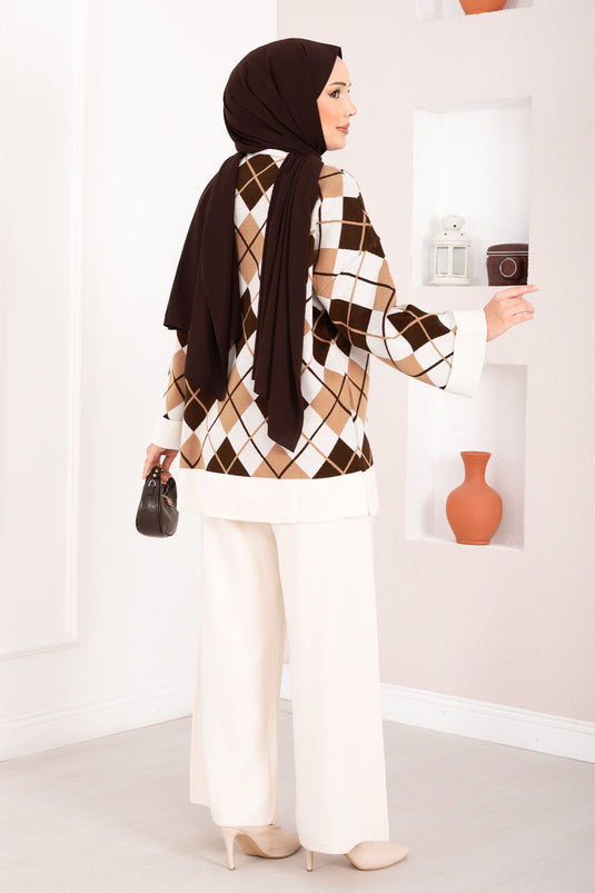 Ensemble hijab tricoté à motif baklava Milano, couleur crème